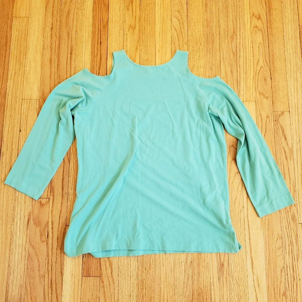 Turquoise Cold Shoulder Top - Picture 2 of 3